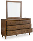 Lyncott California King Upholstered Bed with Mirrored Dresser